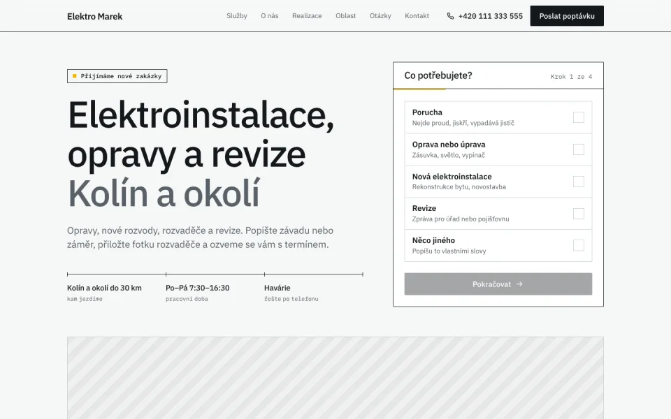 Úvodní obrazovka ukázkového webu Elektro Marek