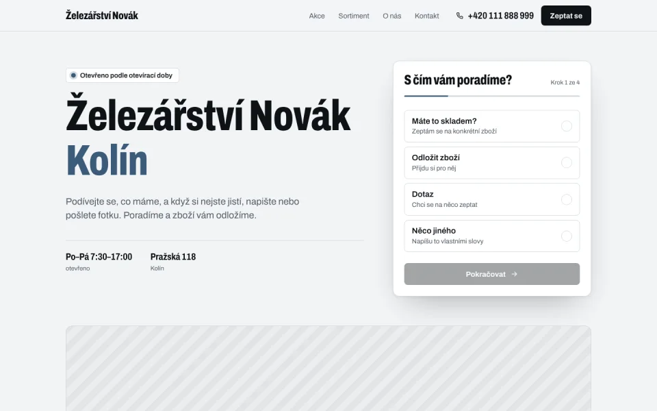 Úvodní obrazovka ukázkového webu Železářství Novák